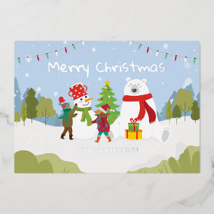 Cute Merry Christmas Family Custom Silver Foil Holiday Card