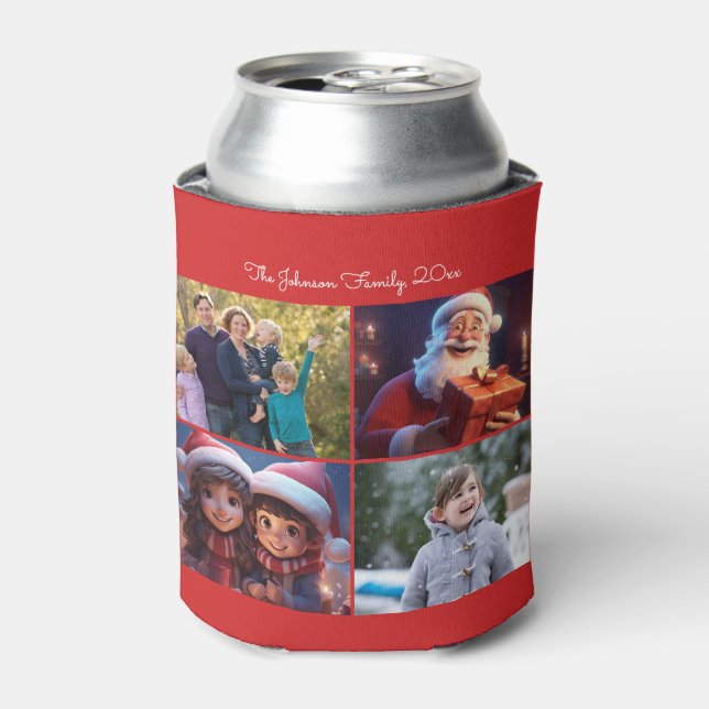 Cute Merry Christmas Family Photo Can Cooler (Can Front)