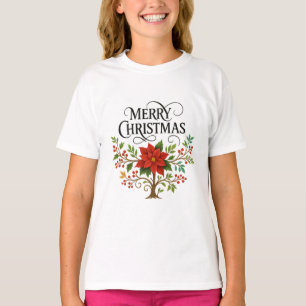 Cute Merry Christmas Floral Girls’ T-Shirt 