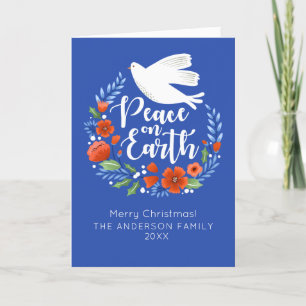Cute Merry Christmas Floral Wreath Photo Holiday Card