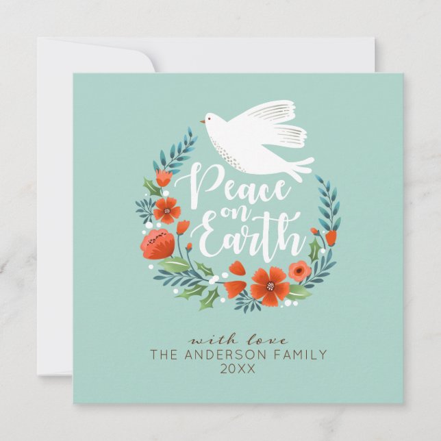 Cute Merry Christmas Floral Wreath Photo Holiday Card (Front)