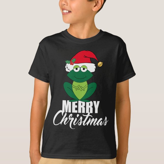 Cute Merry Christmas Frog T-Shirt (Front)