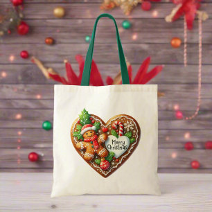 Cute Merry Christmas Gingerbread Man Heart Tote Bag