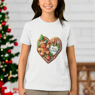 Cute Merry Christmas Gingerbread Man Heart  Tri-Blend Shirt