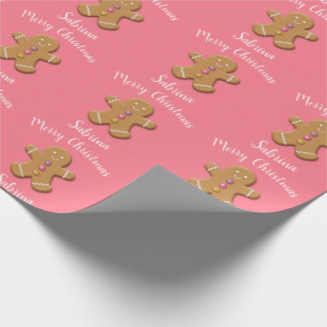 Cute Merry Christmas gingerbread man personalised Wrapping Paper (Corner)