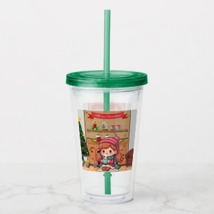 Cute Merry Christmas girl with cocoa Acrylic Tumbler