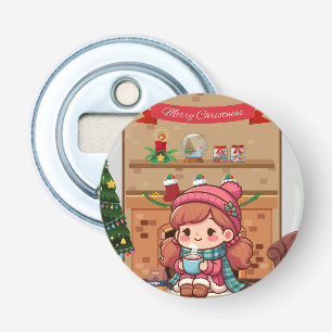 Cute Merry Christmas girl with cocoa Bottle Opener