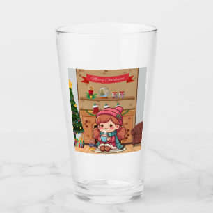 Cute Merry Christmas girl with cocoa Glass