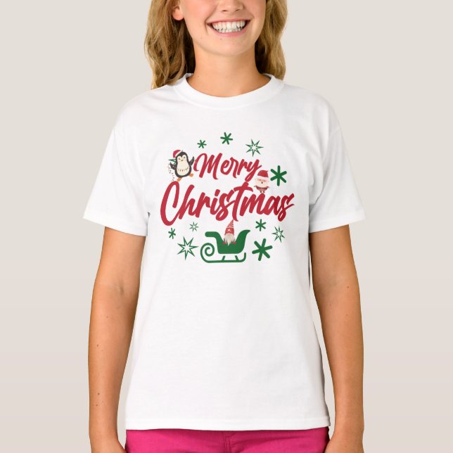 Cute Merry Christmas Girls T-Shirt (Front)