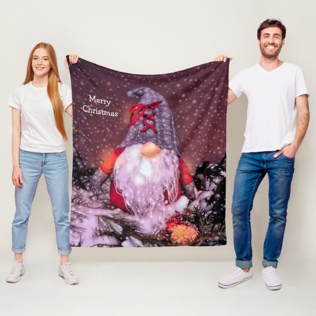 Cute Merry Christmas Gnome Holiday Tree Fleece Blanket (In Situ)