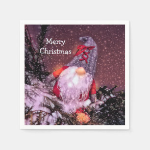 Cute Merry Christmas Gnome Holiday Tree Napkin
