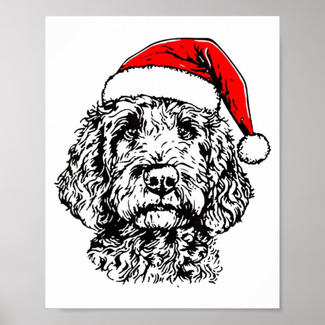 Cute Merry Christmas Goldendoodle Santa Christmas  Poster (Front)
