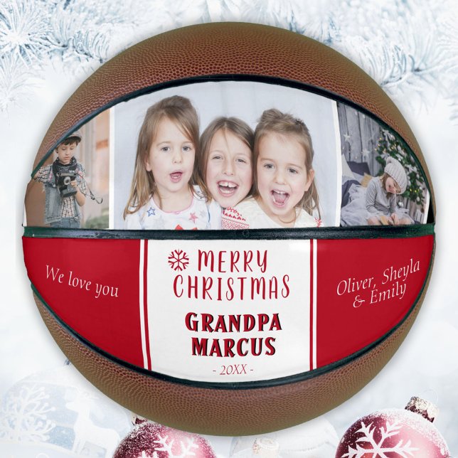 Cute Merry Christmas Grandpa 3 Photo Collage Basketball (Creator Uploaded)