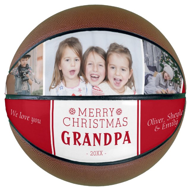 Cute Merry Christmas Grandpa 3 Photo Collage Basketball (Front)