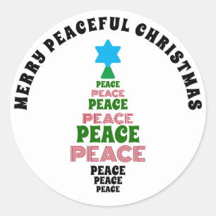 Cute Merry Christmas Green and Red Peace Tree Classic Round Sticker