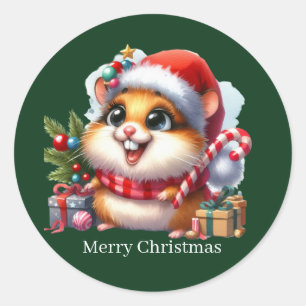 Cute Merry Christmas hamster customisable Classic Round Sticker