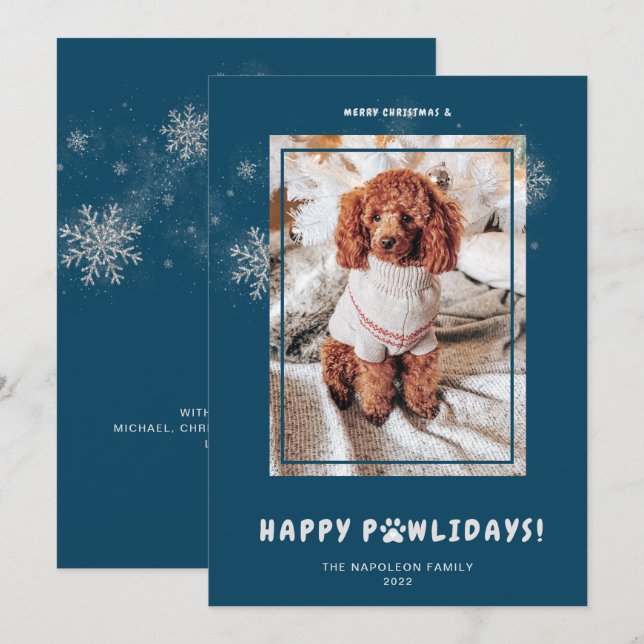 Cute Merry Christmas Happy PAWlidays Pet Photo Hol Holiday Card (Front/Back)
