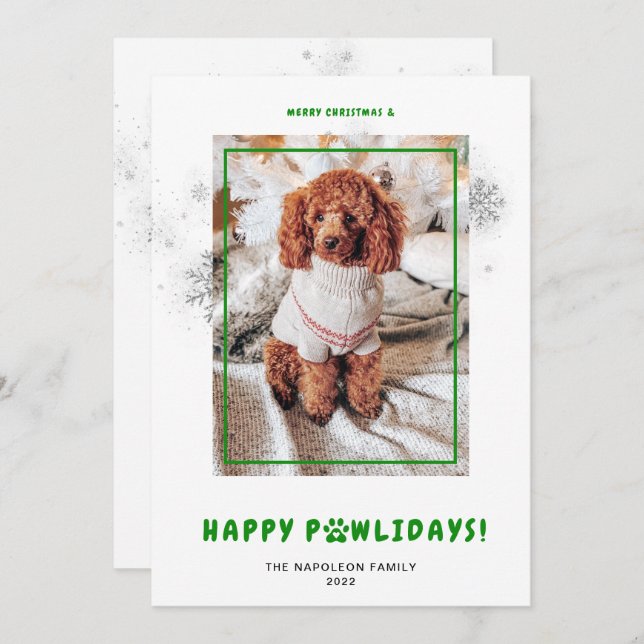 Cute Merry Christmas Happy PAWlidays Pet Photo Hol Holiday Card (Front/Back)