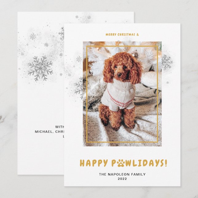 Cute Merry Christmas Happy PAWlidays Pet Photo  Holiday Card (Front/Back)