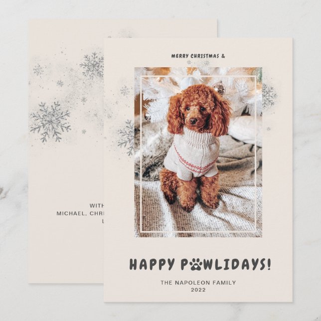 Cute Merry Christmas Happy PAWlidays Pet Photo   Holiday Card (Front/Back)