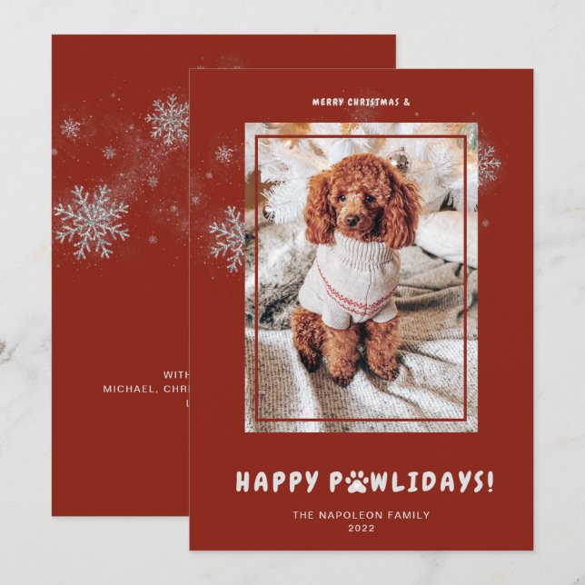 Cute Merry Christmas Happy PAWlidays Pet Photo  Holiday Card (Front/Back)