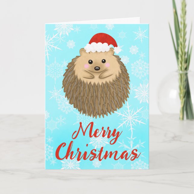 Cute Merry Christmas Hedgehog Holiday Card (Front)