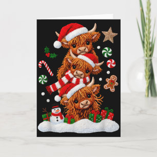 Cute Merry Christmas Highland Cow Christmas Santa Card