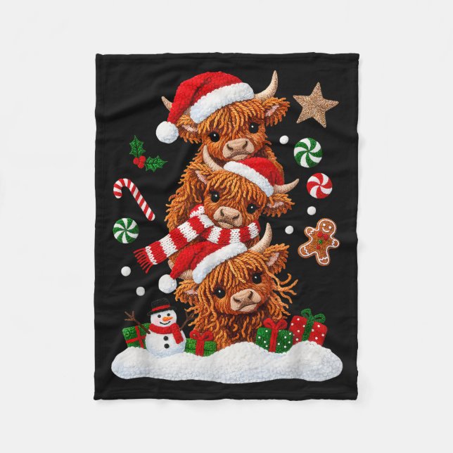 Cute Merry Christmas Highland Cow Christmas Santa  Fleece Blanket (Front)