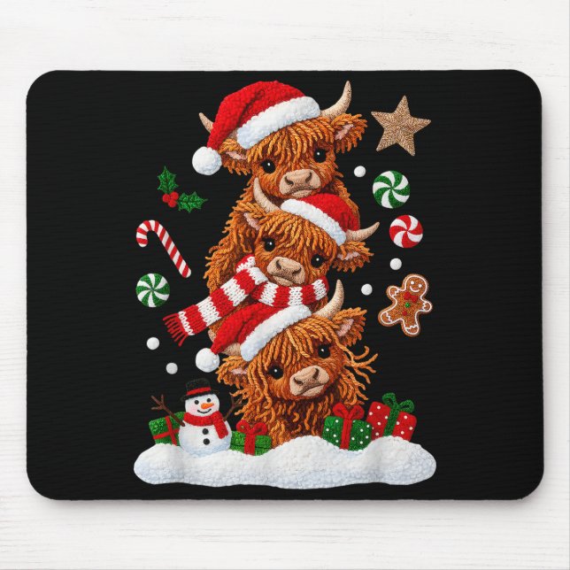 Cute Merry Christmas Highland Cow Christmas Santa  Mouse Mat (Front)