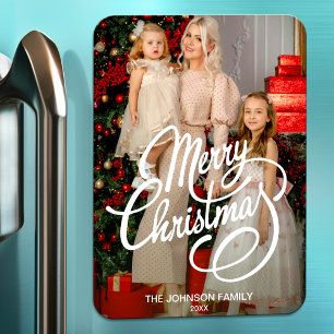 Cute Merry Christmas holiday cards family photo Magnet