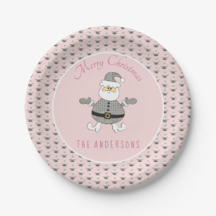 Cute Merry Christmas Houndstooth Fashion Santa Paper Plate