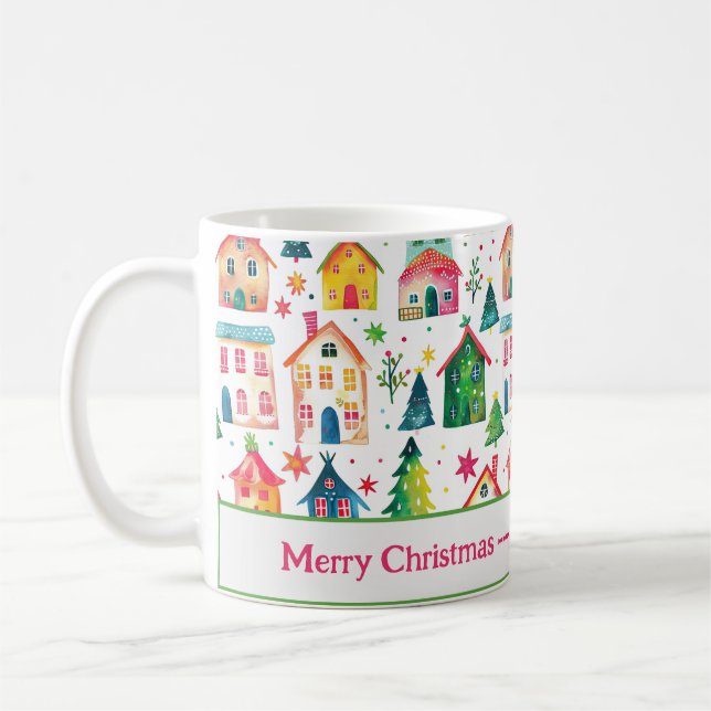 Cute Merry Christmas Houses Mug (Left)