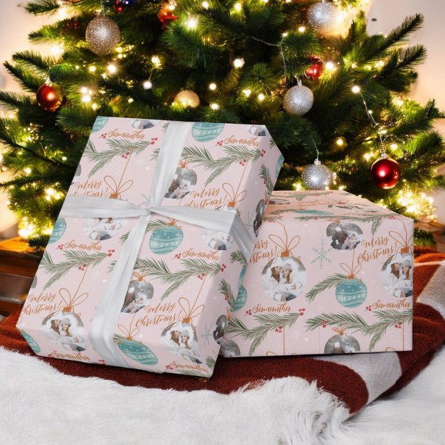 Cute merry Christmas illustration name 2 photos Wrapping Paper (Cute merry Christmas illustration name 2 photos Wrapping Paper)