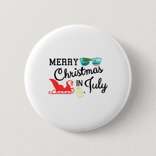 Cute Merry Christmas In July Beach Santa 6 Cm Round Badge