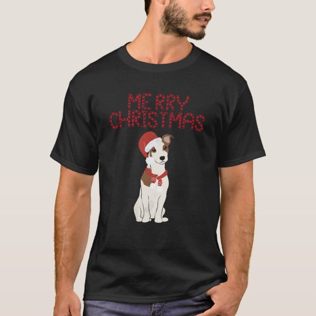 Cute Merry Christmas Jack Russell Santa Hat Xmas C T-Shirt (Front)