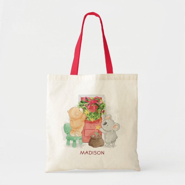 Cute Merry Christmas Koala Bear Personalised Tote Bag (Front)