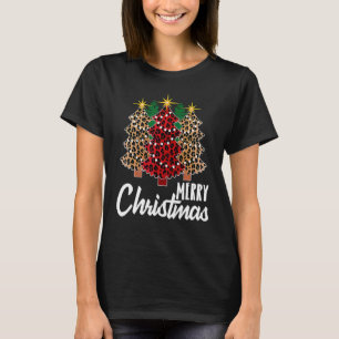 Cute Merry Christmas Leopard Print Tree Christmas  T-Shirt