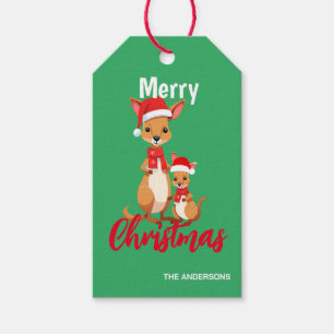 Cute merry Christmas Mum Kid Kangaroo Santa Scarf Gift Tags