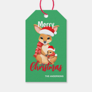 Cute merry Christmas Mum Kid Kangaroo Santa Scarf Gift Tags