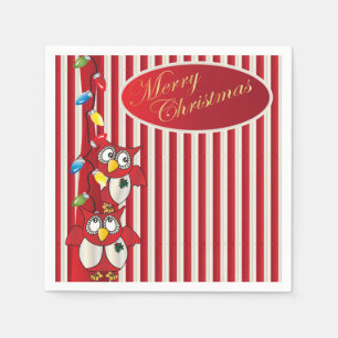 Cute Merry Christmas Owls Napkin