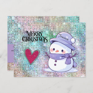 Cute Merry Christmas Pastel Snowman Glitter Heart Postcard