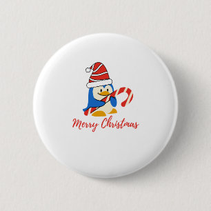 Cute Merry Christmas Penguin Candy Cane 6 Cm Round Badge