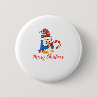 Cute Merry Christmas Penguin Candy Cane 6 Cm Round Badge