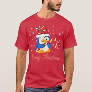 Cute Merry Christmas Penguin Candy Cane T-Shirt