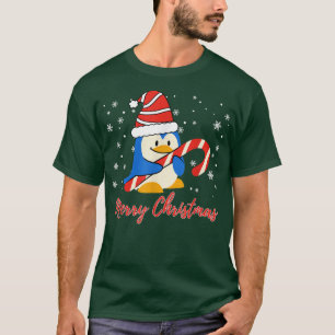 Cute Merry Christmas Penguin Candy Cane T-Shirt