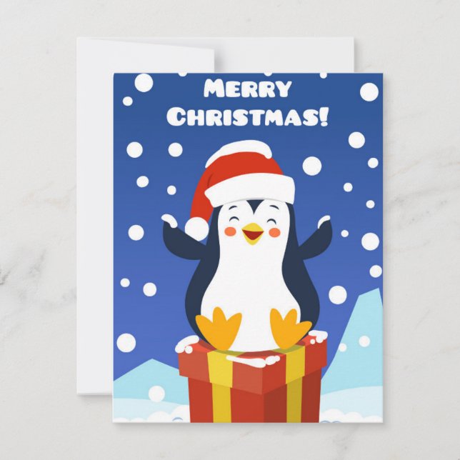 Cute Merry Christmas Penguin Holiday Card (Front)