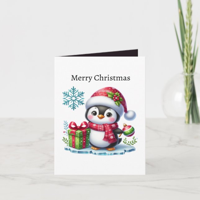 Cute Merry Christmas penguin Holiday Card (Front)
