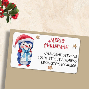 Cute Merry Christmas Penguin Return Address Label