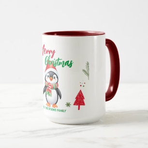 Cute merry Christmas penguin Santa Scarf holiday Mug
