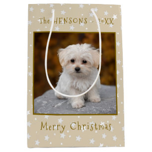 Cute Merry Christmas Pet Dog Photo Medium Gift Bag